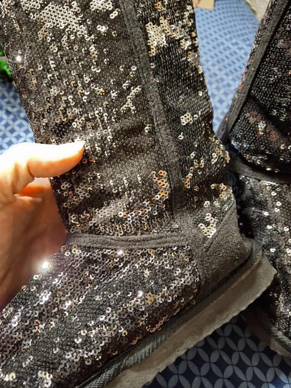 Black Sequin Women's Mid-Calf Boot